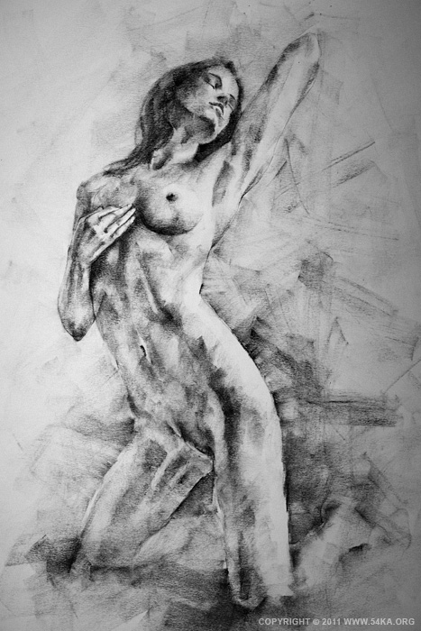 Female Nude Figure Sketch In Monochrome Black White Charcoal Turning Away Painting By M Zimmerman