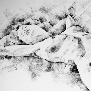 SketchBook Page 48 – Pose drawing lying female figure with hands raised