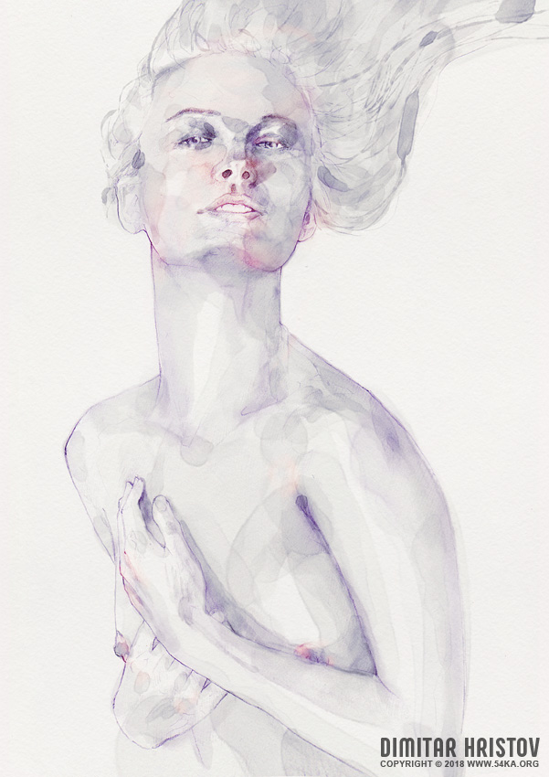 Watercolour Portrait Of A Beautiful Girl Figure Drawing By