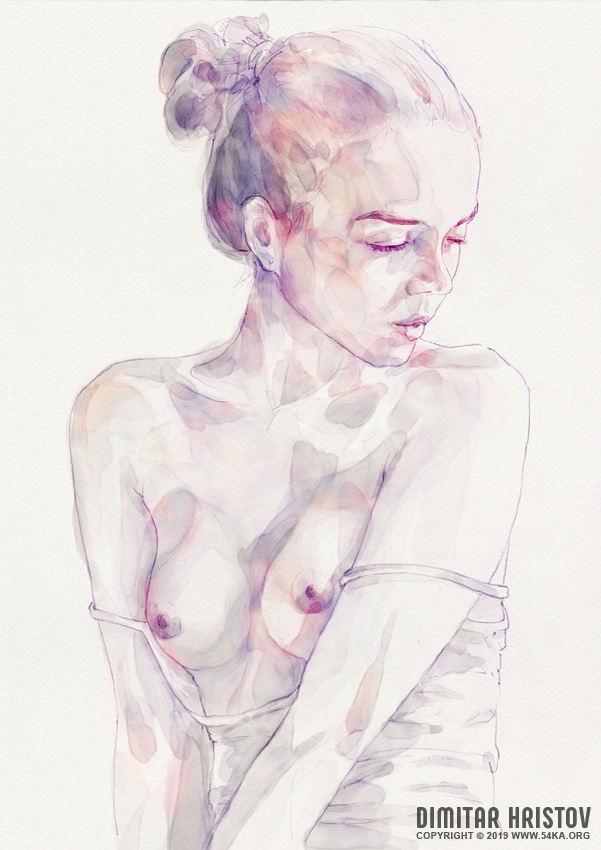 watercolor portrait of young beautiful woman by 54ka :: Watercolor portrait of young beautiful woman :: view all portrait featured expressive aquarelle  :: Figure Drawing Female Image charcoal Body Sketch study Pose pencil Human Body