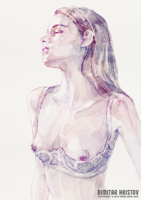 watercolor portrait of young woman by 54ka :: Watercolor Portrait of Young Woman :: view all featured expressive aquarelle  :: Figure Drawing Female Image charcoal Body Sketch study Pose pencil Human Body