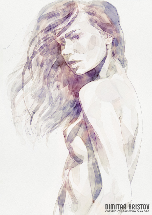 watercolor fashion illustration of the beautiful young girl by 54ka :: Watercolor fashion illustration of the beautiful young girl :: view all portrait expressive aquarelle  :: Figure Drawing Female Image charcoal Body Sketch study Pose pencil Human Body