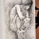 Squatted woman pose drawing – Sketchbook drawing