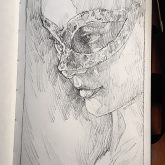 Girl with mask – Portrait – Sketchbook drawing